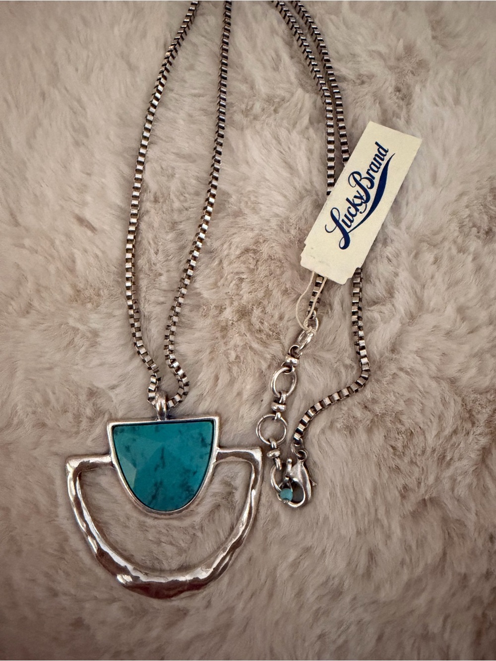 Lucky Brand Silver-Tone Necklace with Turquoise Pendant